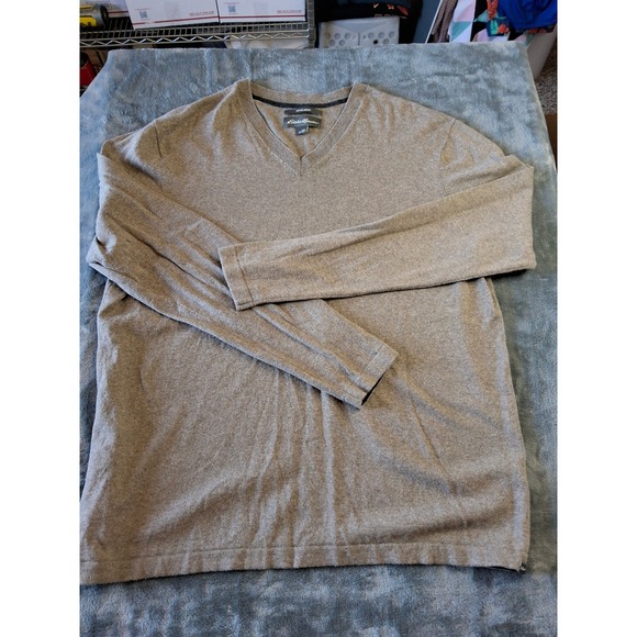 Eddie Bauer Other - Eddie Bauer Mens TXL‎ V-Neck Sweater Cotton Merino Wool Blend Heather Tan Brown
